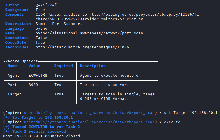 Empire IronPython Port Scan